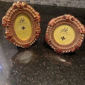 Pair Vintage Ornate Gold/Jeweled Small Picture Frames by CBK, Ltd. NWT